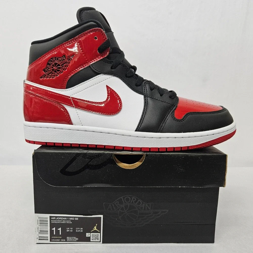 Nike Men's Air Jordan 1 Mid SE Basketball Shoes HV4091-006 Black Red White Sz 11